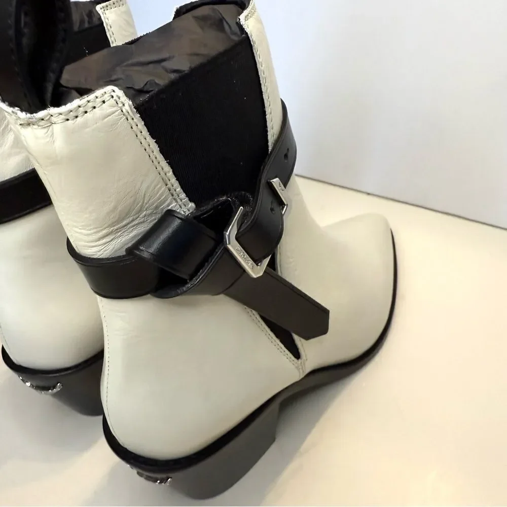 Zadig and Voltaire Tyler Ankle‎ Boots Black/White Wings Logo Sz 7 NIB